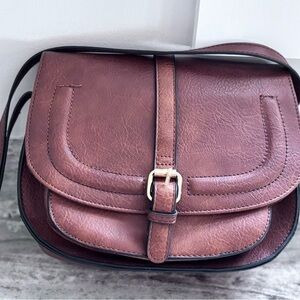 Vegan Leather-Style Saddle Crossbody Bag in Brown